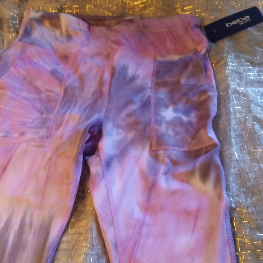 Bebe Purple and Pink Leggings with Dreamy Tie-Dye Effect